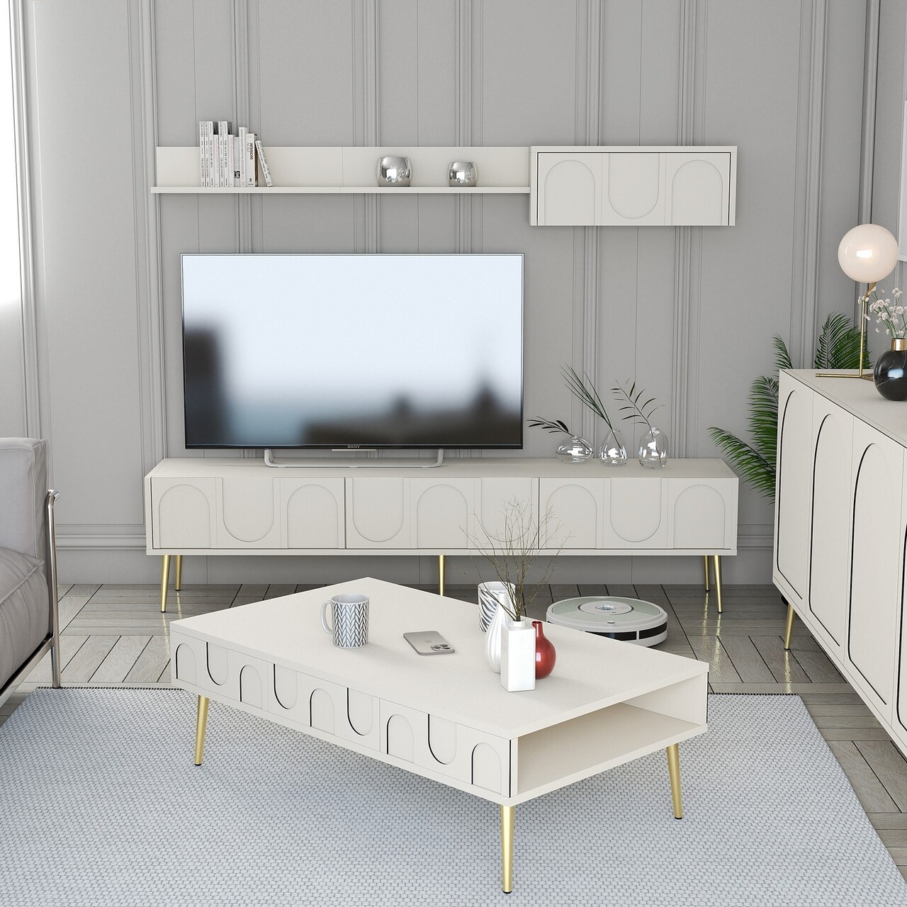 Set mobilier living, Hanah Home, Lyon 3, Crem / Aur - imagine 6
